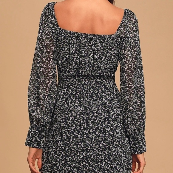 Lulus Nothing But Bliss Navy Blue Floral Print Button-Up Mini Dress - Size M - Picture 2 of 9